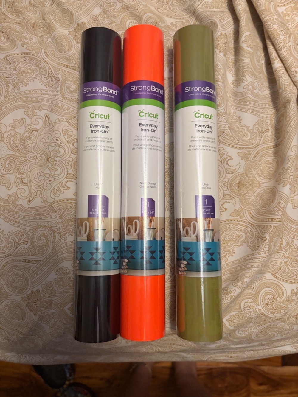 New Cricket Iron On Vinyl Olive, Neon Orange & Black